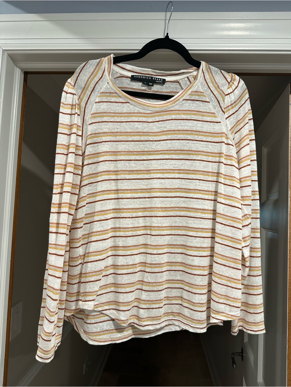 Veronica Beard Cream Top with Yellow and Brown Stripes